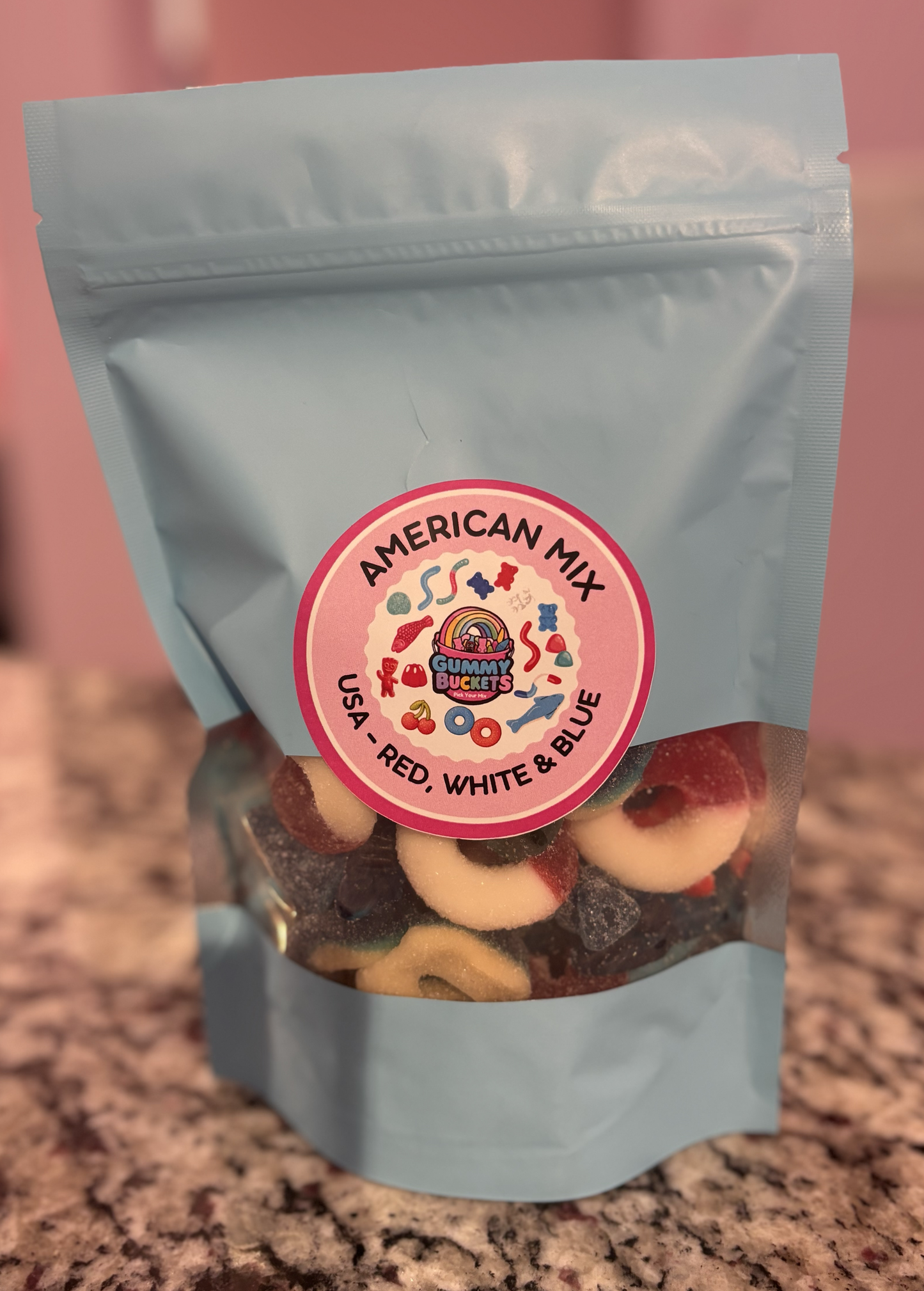 1 Pound Package of American (Red, White and Blue) Gummy Candy from Gummy Buckets