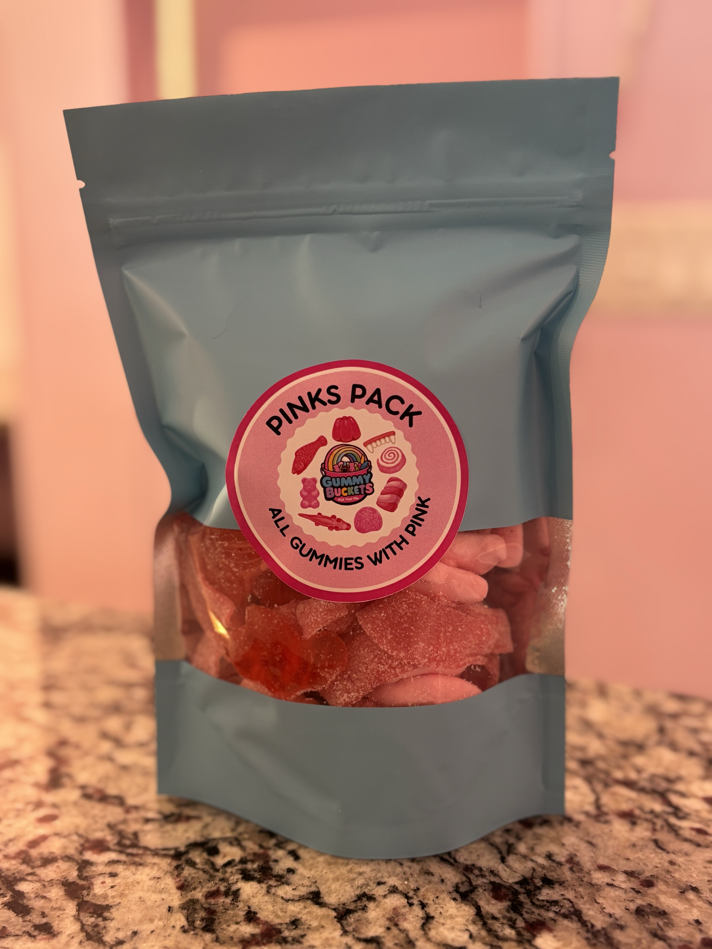 1 Pound Package of Pink Gummy Candy from Gummy Buckets