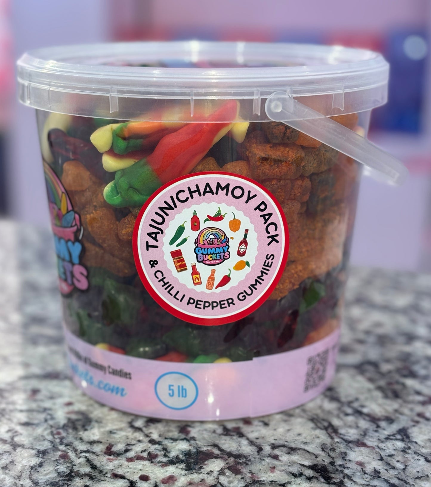 5 Pound Bucket of Tajun/Chamoy Gummy Candy from Gummy Buckets