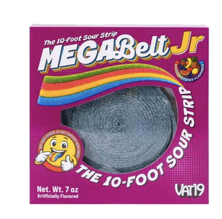 Mega sour belt candy packaging. 10 Feet.