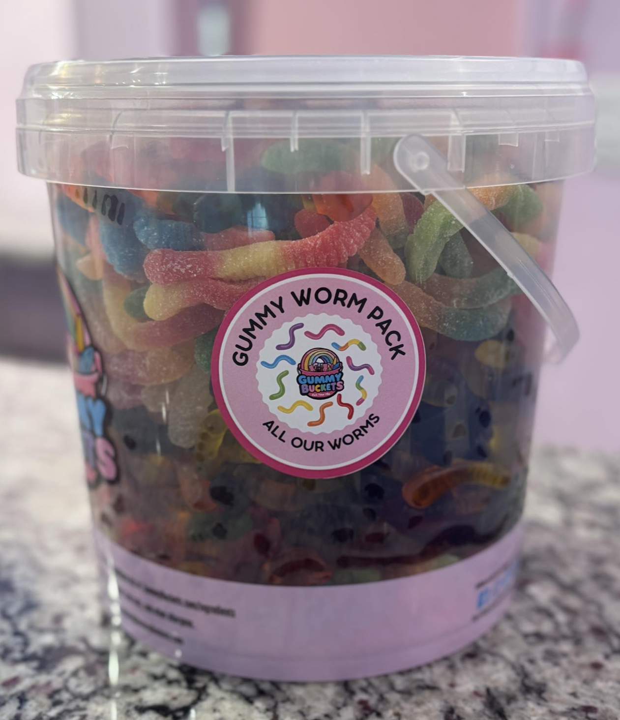20 Pound Bucket of Gummy Worm Candy from Gummy Buckets