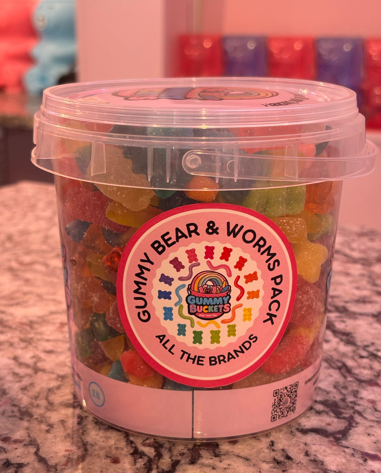 2 Pound Bucket of Gummy Bear and Worm Candy from Gummy Buckets