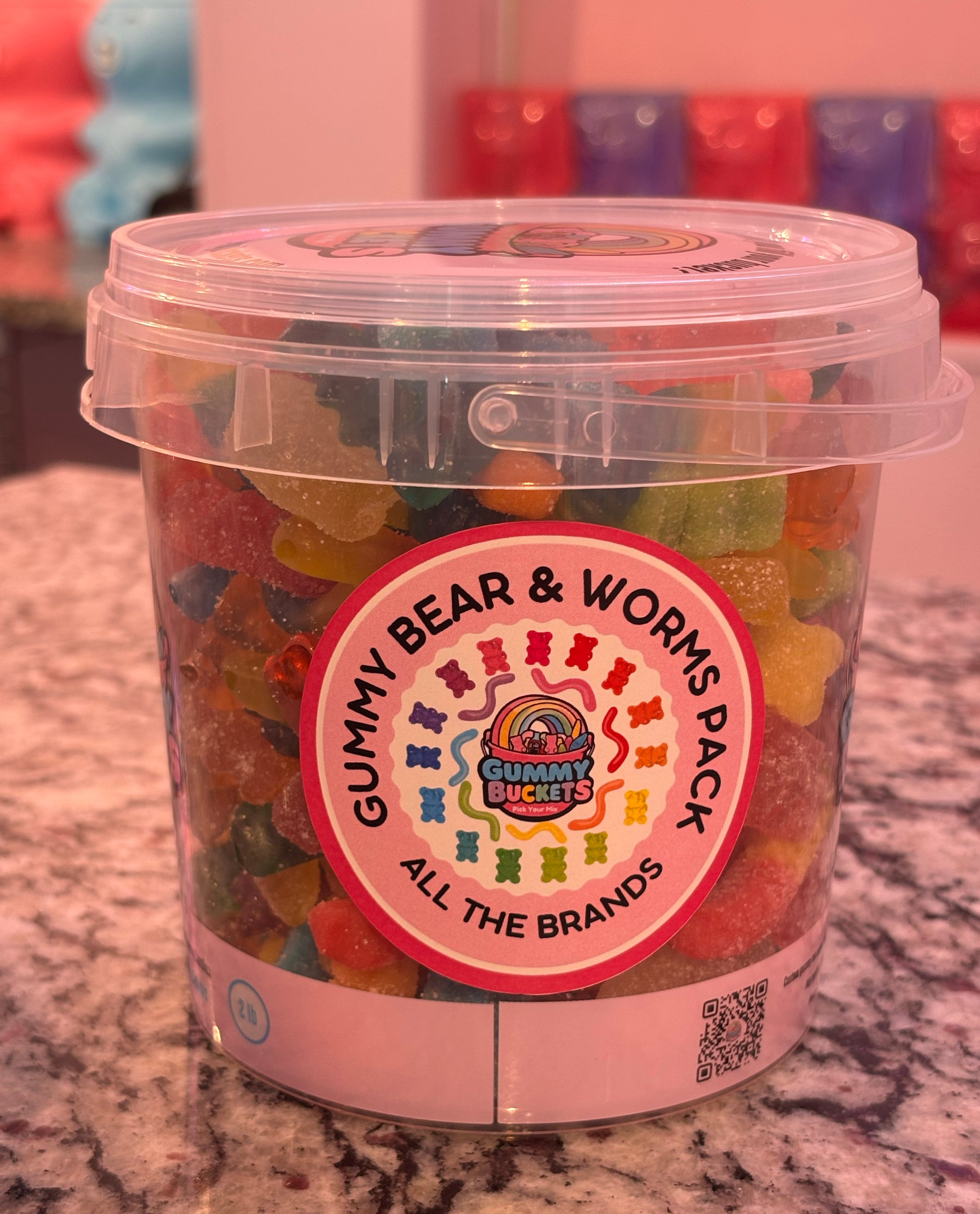 2 Pound Bucket of Gummy Bear and Worm Candy from Gummy Buckets