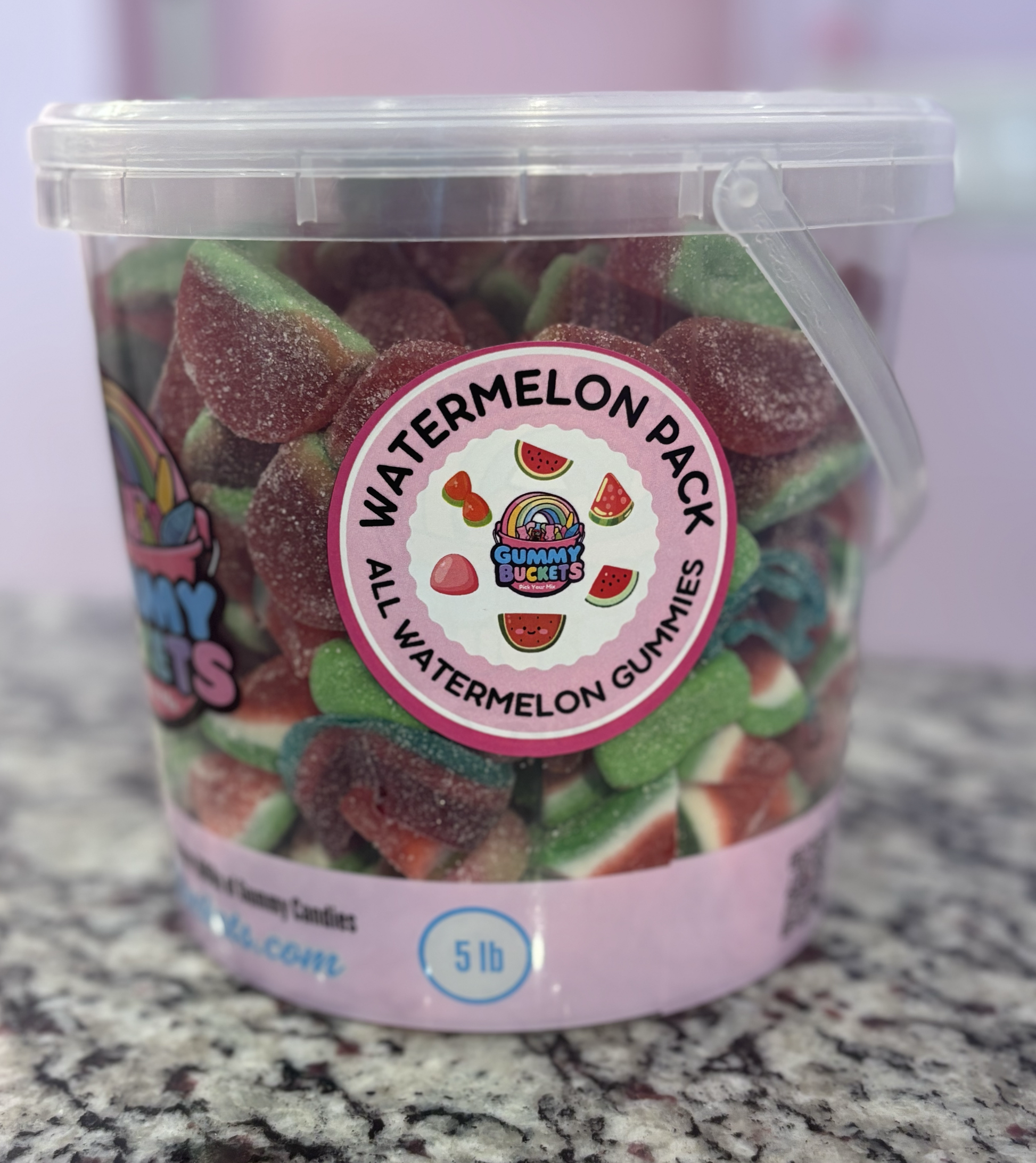 5 Pound Package of Watermelon Gummy Candy from Gummy Buckets.