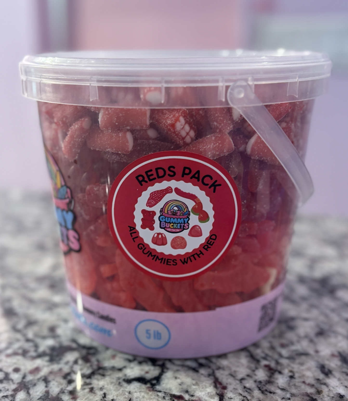 5 Pound Bucket of Red Gummy Candy from Gummy Buckets