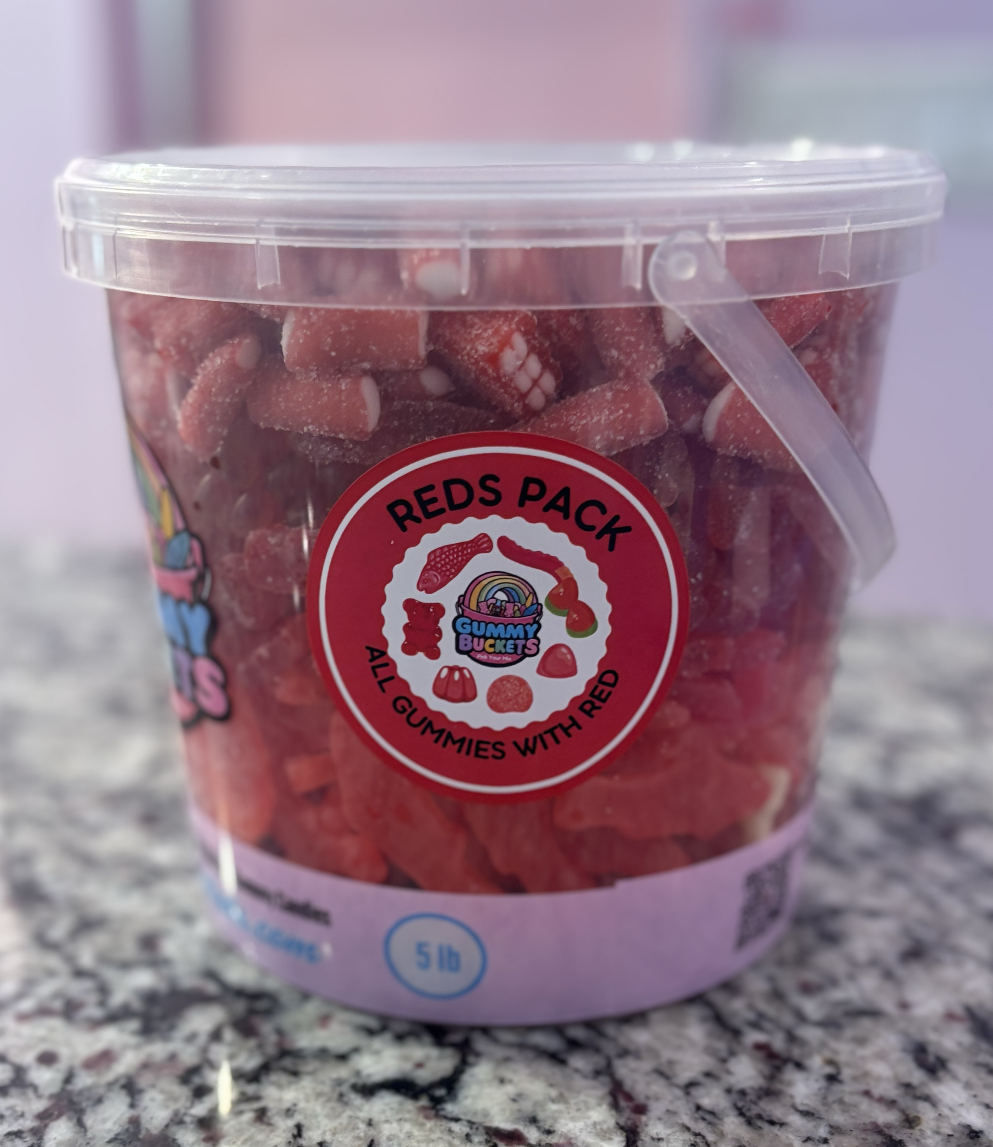 5 Pound Bucket of Red Gummy Candy from Gummy Buckets