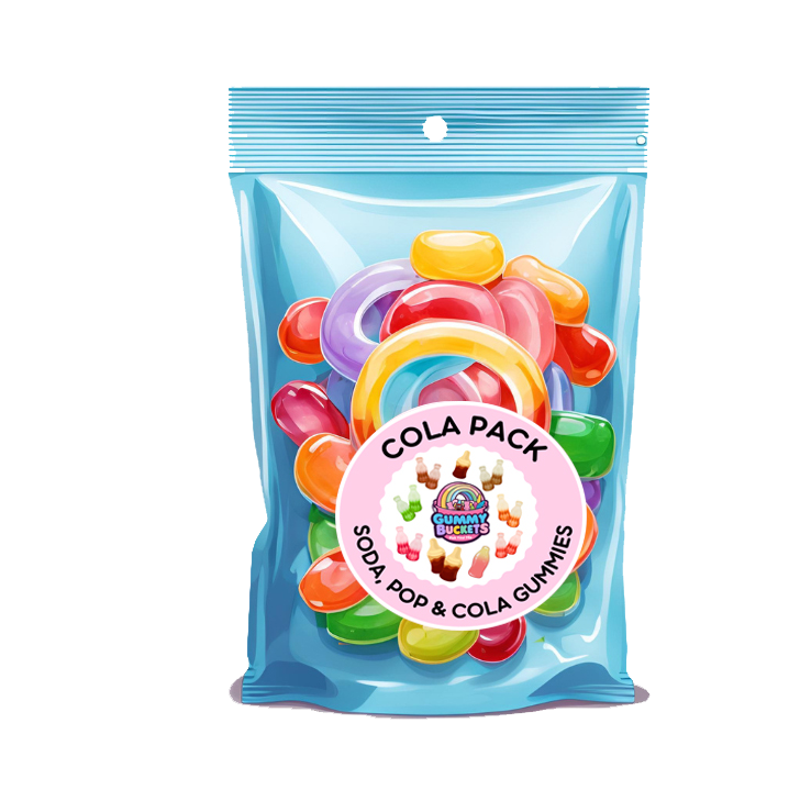 Pack of colorful gummy candies with a visible brand logo on a white background