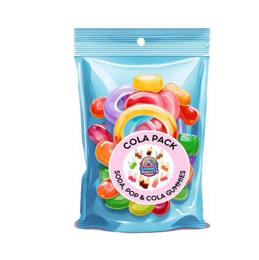 Pack of colorful gummy candies with a visible brand logo on a white background