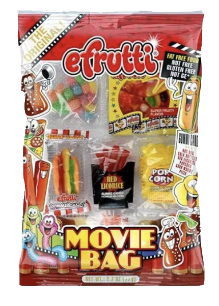 eFrutti movie-themed gummy candy packaging.