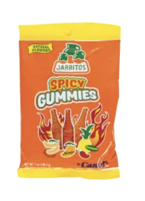 Jarritos spicy gummy candy packaging.