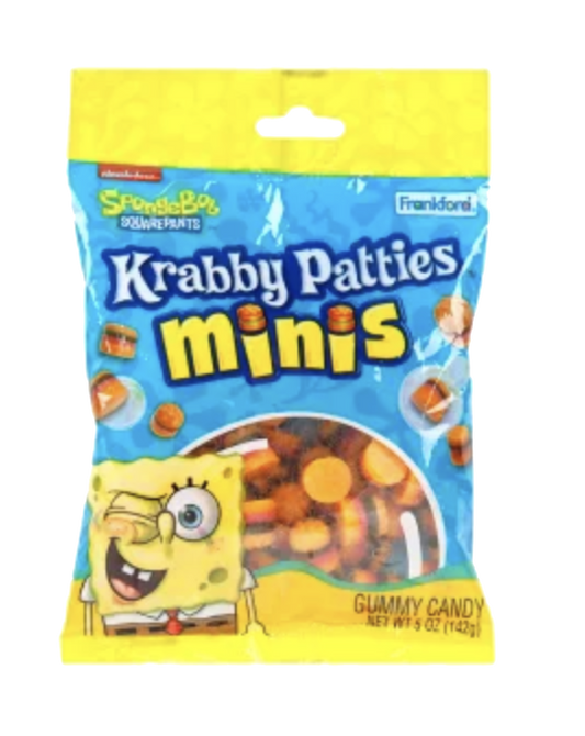 SpongeBob SquarePants mini Krabby Patties gummy candy packaging.