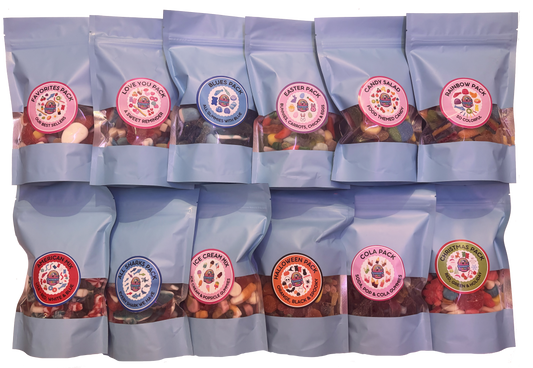 12 Bags of various gummies - our best sellers.  Something for every month of the year.
