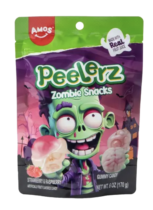 Amos Peelerz Zombie gummy candy packaging.