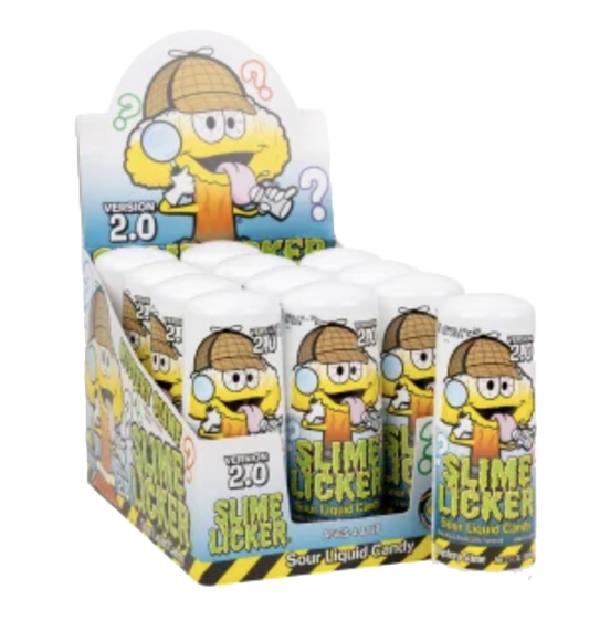 Slime Licker Mystery Flavor 2.0 sour liquid candy bottles in a display box

