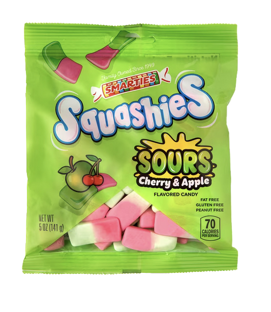 Squashies sour candy packaging.