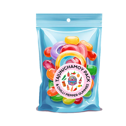 Pack of colorful gummy candies with a brand logo on a white background