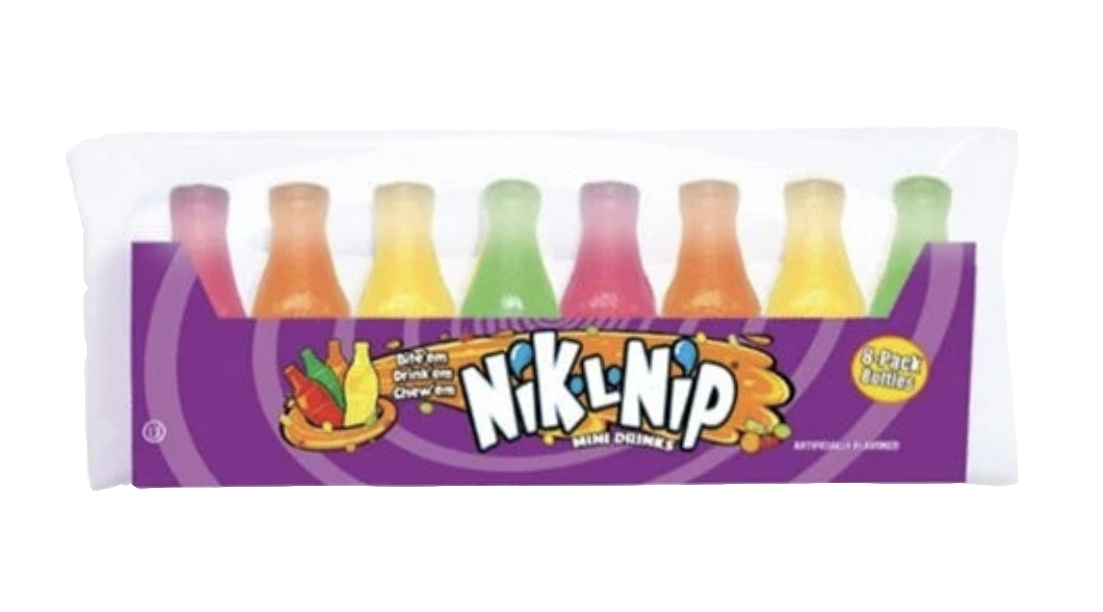 Nik-L-Nip wax bottle candy packaging.