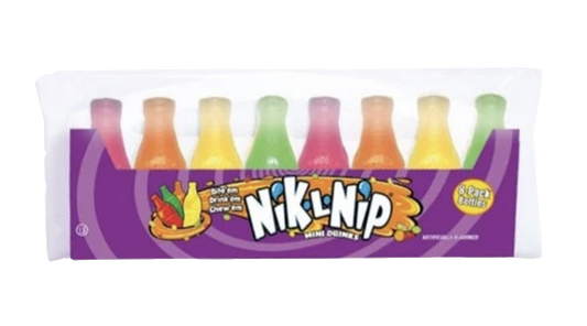 Nik-L-Nip wax bottle candy packaging.