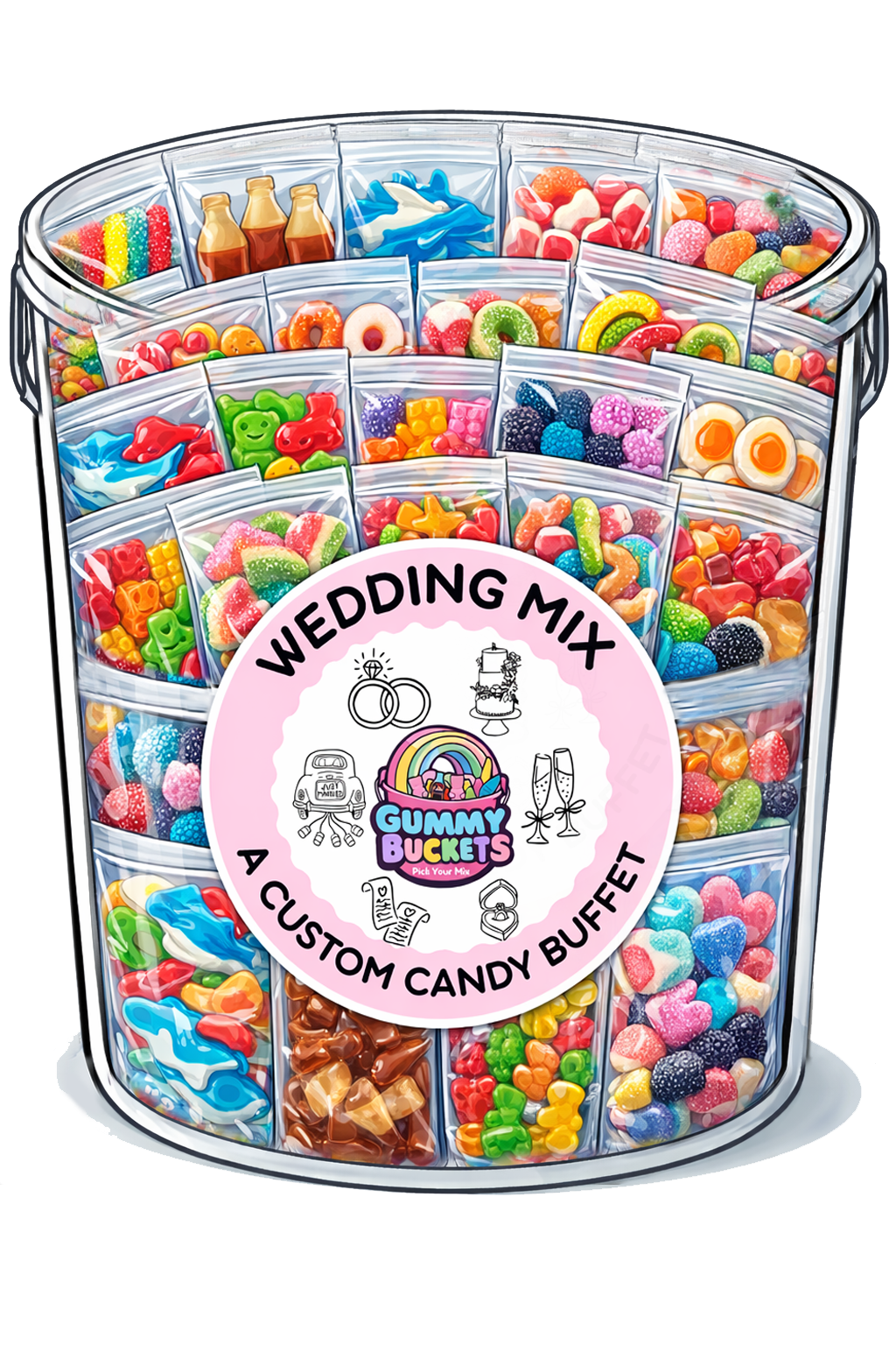 30 pounds of custom gummies for wedding buffet